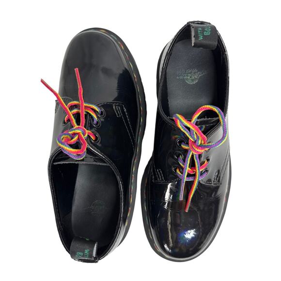 Dr. Martens 1461 Quad Rainbow Patent Platform Shoes black size 7 ladies 6 Men - Picture 6 of 16
